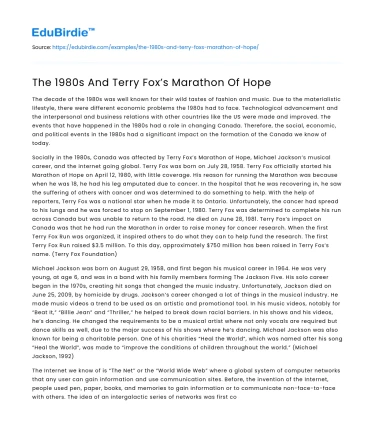 The 1980s And Terry Fox’s Marathon Of Hope