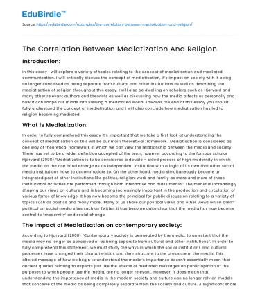 The Correlation Between Mediatization And Religion