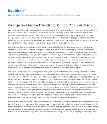 George and Lennie Friendship: Critical Analysis Essay