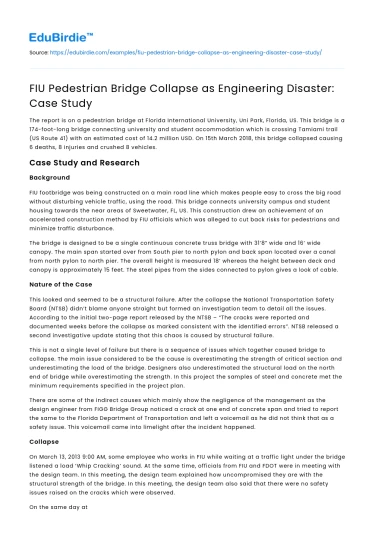 FIU Pedestrian Bridge Collapse as Engineering Disaster: Case Study