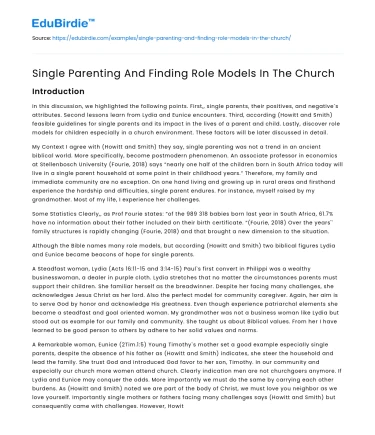 Church as a Pillar for Single Parenting Support