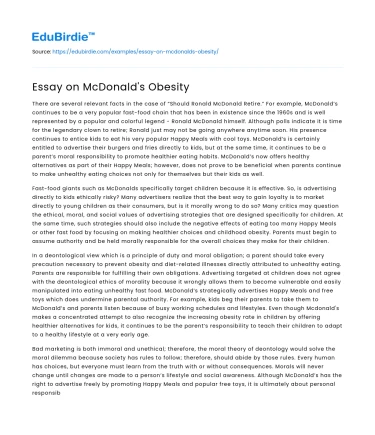 Essay on McDonald’s Obesity