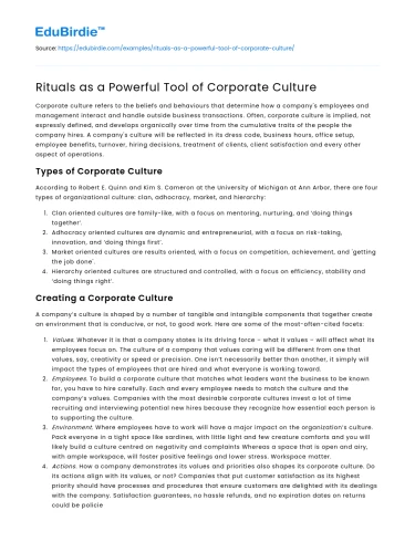 Rituals as a Powerful Tool of Corporate Culture