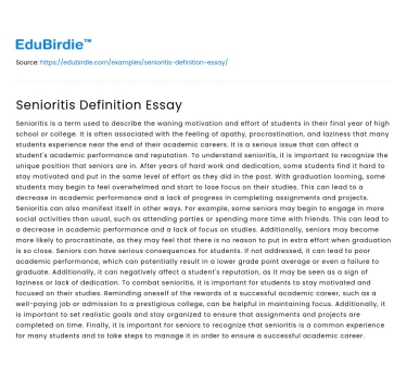 Senioritis Definition Essay
