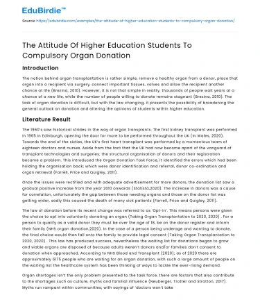 The Attitude Of Higher Education Students To Compulsory Organ Donation