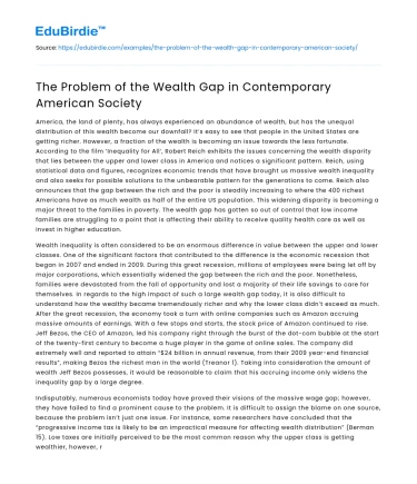 The Problem of the Wealth Gap in Contemporary American Society