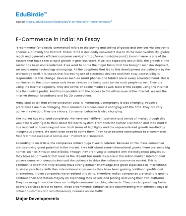 E-Commerce in India: An Essay