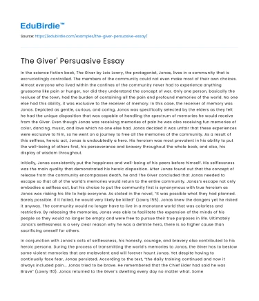 The Giver’ Persuasive Essay