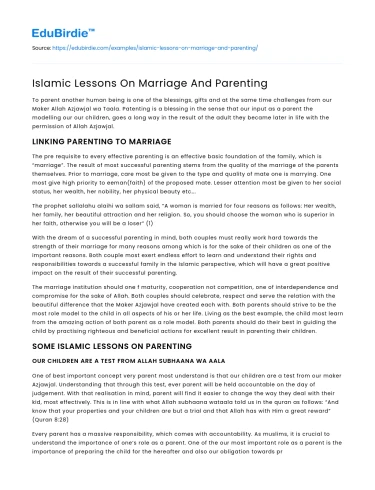 Islamic Guidance on Matrimony and Child-Rearing