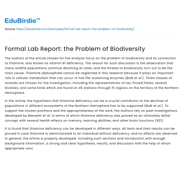 Formal Lab Report: the Problem of Biodiversity