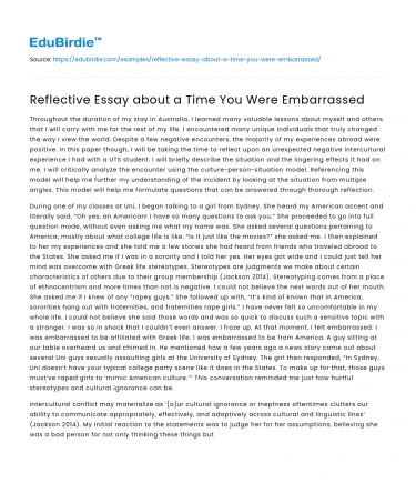 Reflective Essay about a Time You Were Embarrassed