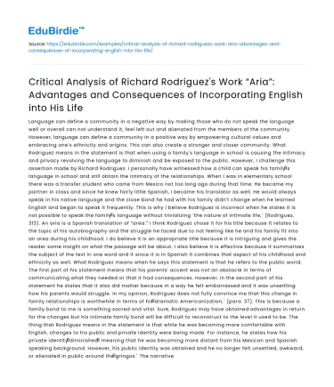 Richard Rodriguez’s “Aria”: English and Its Impact on His Life