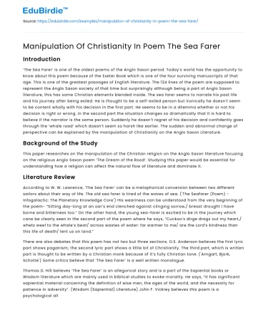 Manipulation Of Christianity In Poem The Sea Farer