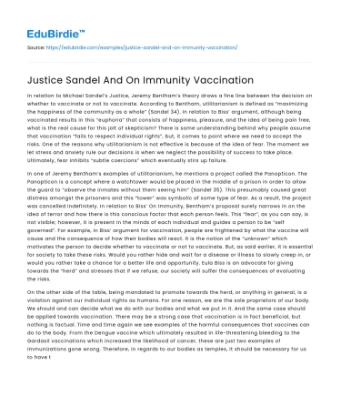 Justice Sandel And On Immunity Vaccination