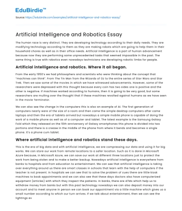 Artificial Intelligence and Robotics Essay