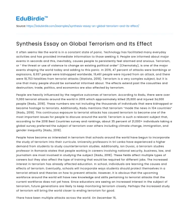 Synthesis Essay on Global Terrorism and Its Effect