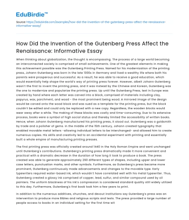 Impact of Gutenberg Press on Renaissance