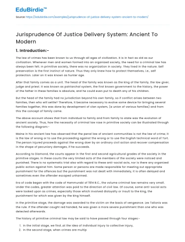 Jurisprudence Of Justice Delivery System: Ancient To Modern