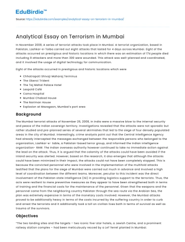 Analytical Essay on Terrorism in Mumbai