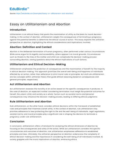 Essay on Utilitarianism and Abortion