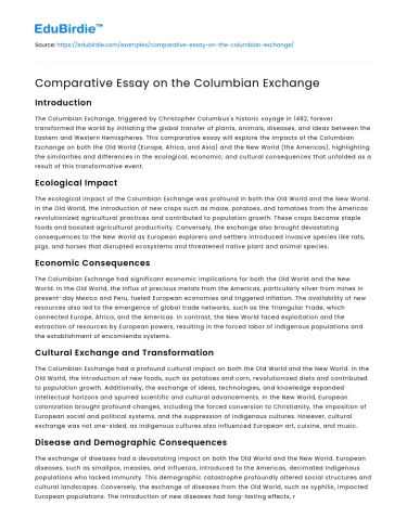 Comparative Essay on the Columbian Exchange
