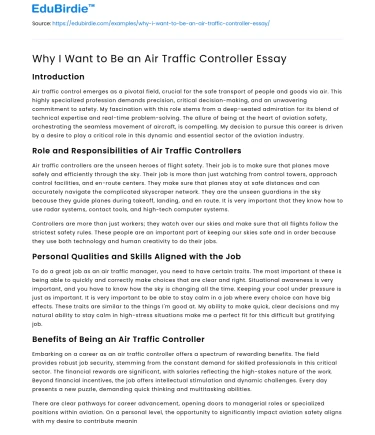 Why I Want to Be an Air Traffic Controller Essay