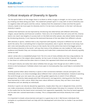 Critical Analysis of Diversity in Sports