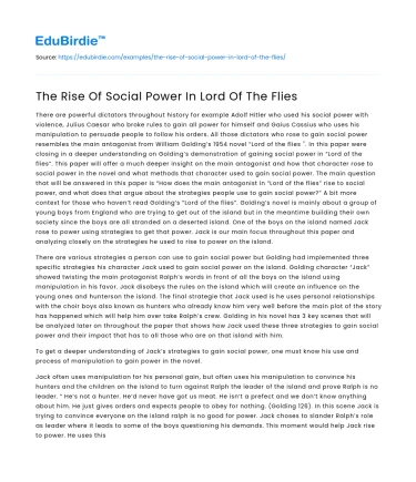 The Rise Of Social Power In Lord Of The Flies