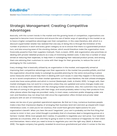 Strategic Management: Creating Competitive Advantages