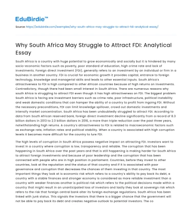 Why South Africa May Struggle to Attract FDI: Analytical Essay