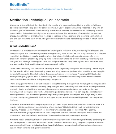 Meditation Technique For Insomnia