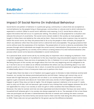 Impact Of Social Norms On Individual Behaviour
