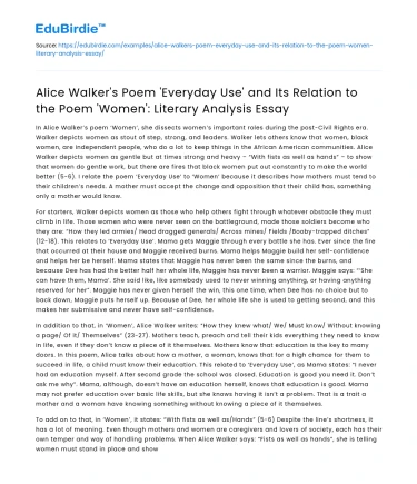 Relationship between Alice Walker’s Everyday Use and Women