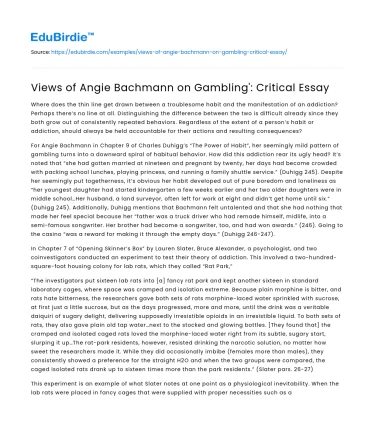 Views of Angie Bachmann on Gambling’: Critical Essay