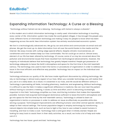 Expanding Information Technology: A Curse or a Blessing