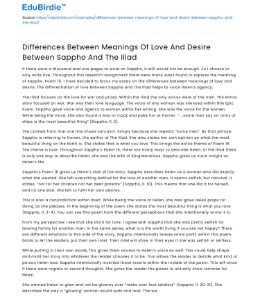 Love and desire in Sappho vs The Iliad