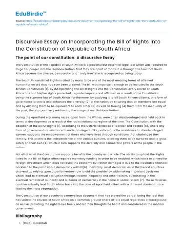 Incorporating Bill of Rights in South Africa’s Constitution