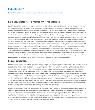 Sex Education, Its Morality And Effects
