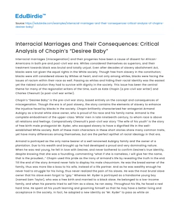 Interracial Marriages in Chopin’s “Desiree’s Baby”