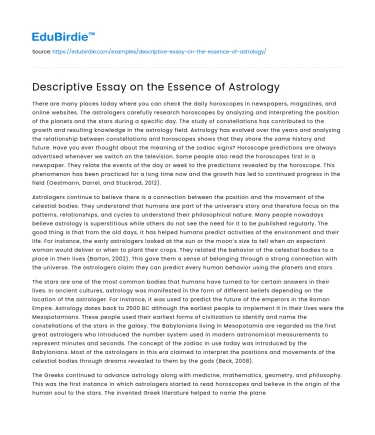 Descriptive Essay on the Essence of Astrology
