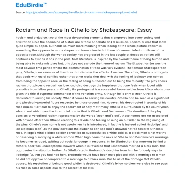 Racism and Race In Othello by Shakespeare: Essay