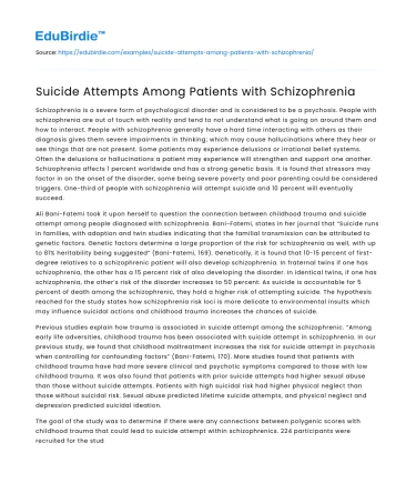 Suicide Attempts Among Patients with Schizophrenia