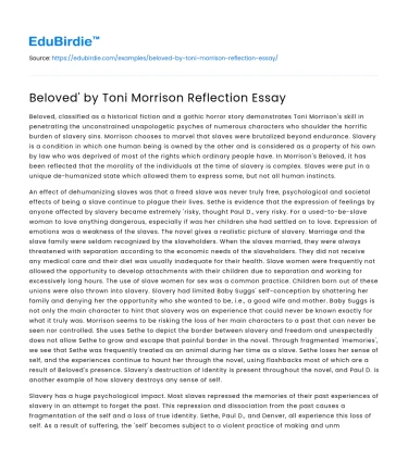 Beloved’ by Toni Morrison Reflection Essay