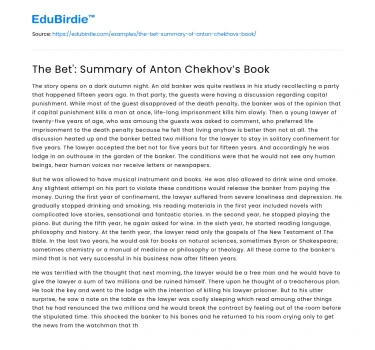 The Bet’: Summary of Anton Chekhov’s Book