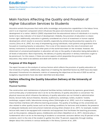 Factors Impacting Higher Education Quality & Provision