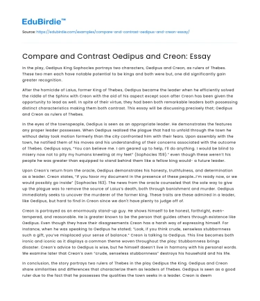 Compare and Contrast Oedipus and Creon: Essay