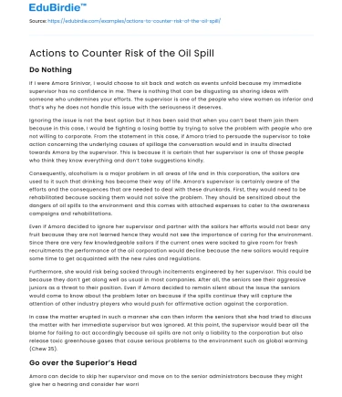 Actions to Counter Risk of the Oil Spill