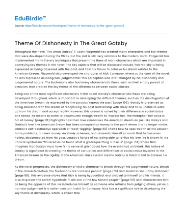 Theme Of Dishonesty In The Great Gatsby