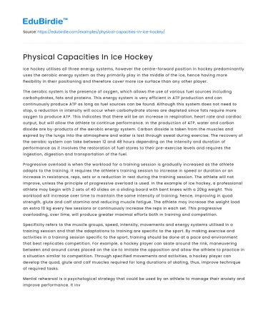 Physical Capacities In Ice Hockey