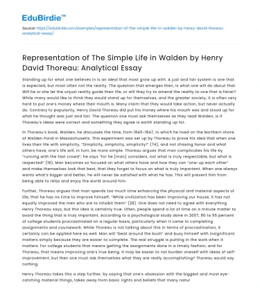 Representation of The Simple Life in Walden by Henry David Thoreau